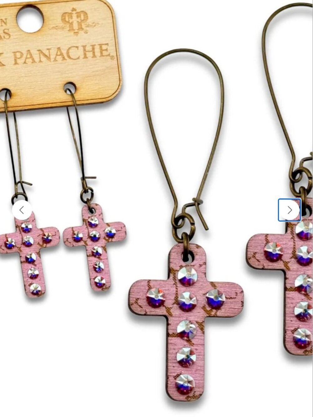 Mini Wood Cross Earrings - Pink